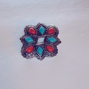 Vintage Turqoise and colored silver broach